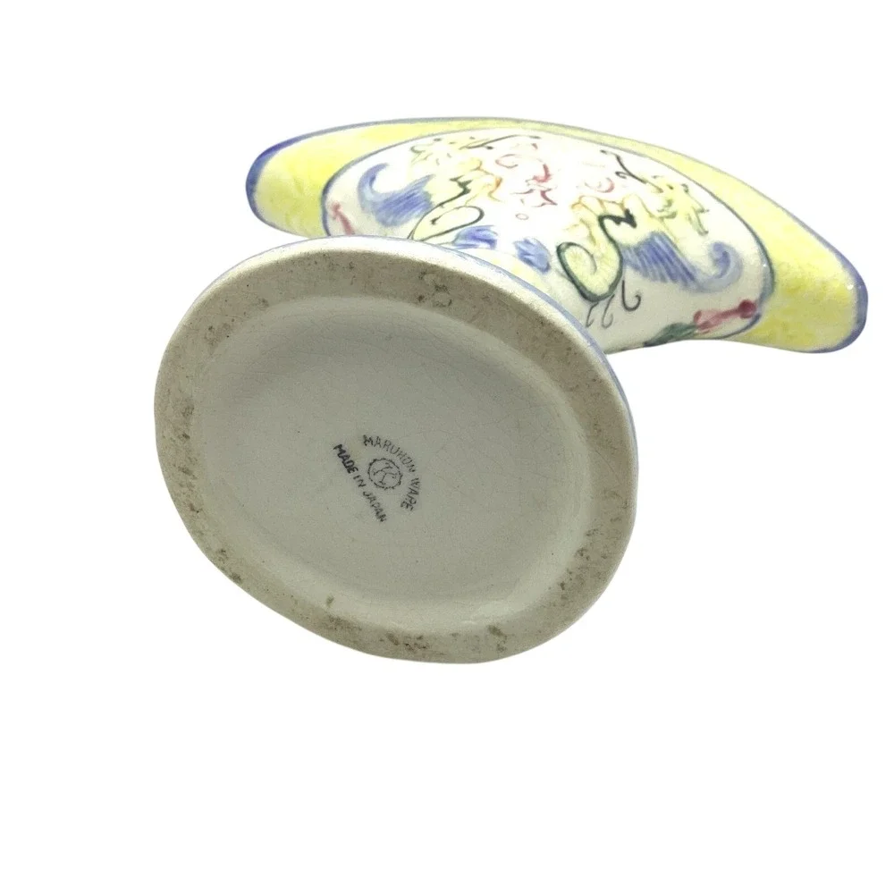 Vintage Maruhon Ware Japan Hand‎ Painted Fan Vase Art Deco Fruit Bow Relief